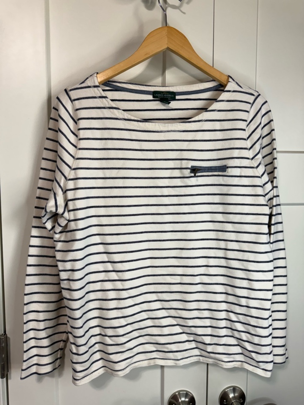 Lauren Ralph Lauren Jeans Co. Striped Boatneck Long Sleeve Top Navy & White xl